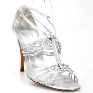 CHANEL Silver Strappy Heels